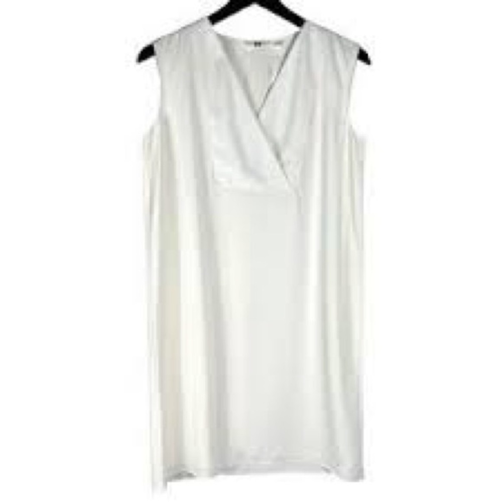 Uniqlo Cream Midi Dress Size M Minimalist Sleeveless V Neck Capsule Wardrobe